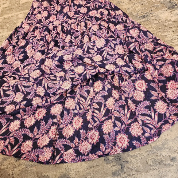XiRENA Tierney Cotton Sleeveless Tiered Midi Dress Navy purple pink Sz M pockets - Picture 11 of 16